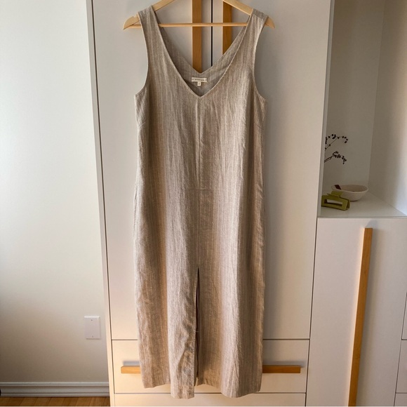 Whimsy + Row Luna dress in stripe beige linen, M - Picture 5 of 10